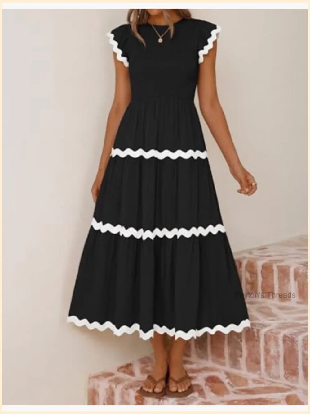 Smocked Midi Dress with Flutter Sleeves Tiered Flowy Boho Casual